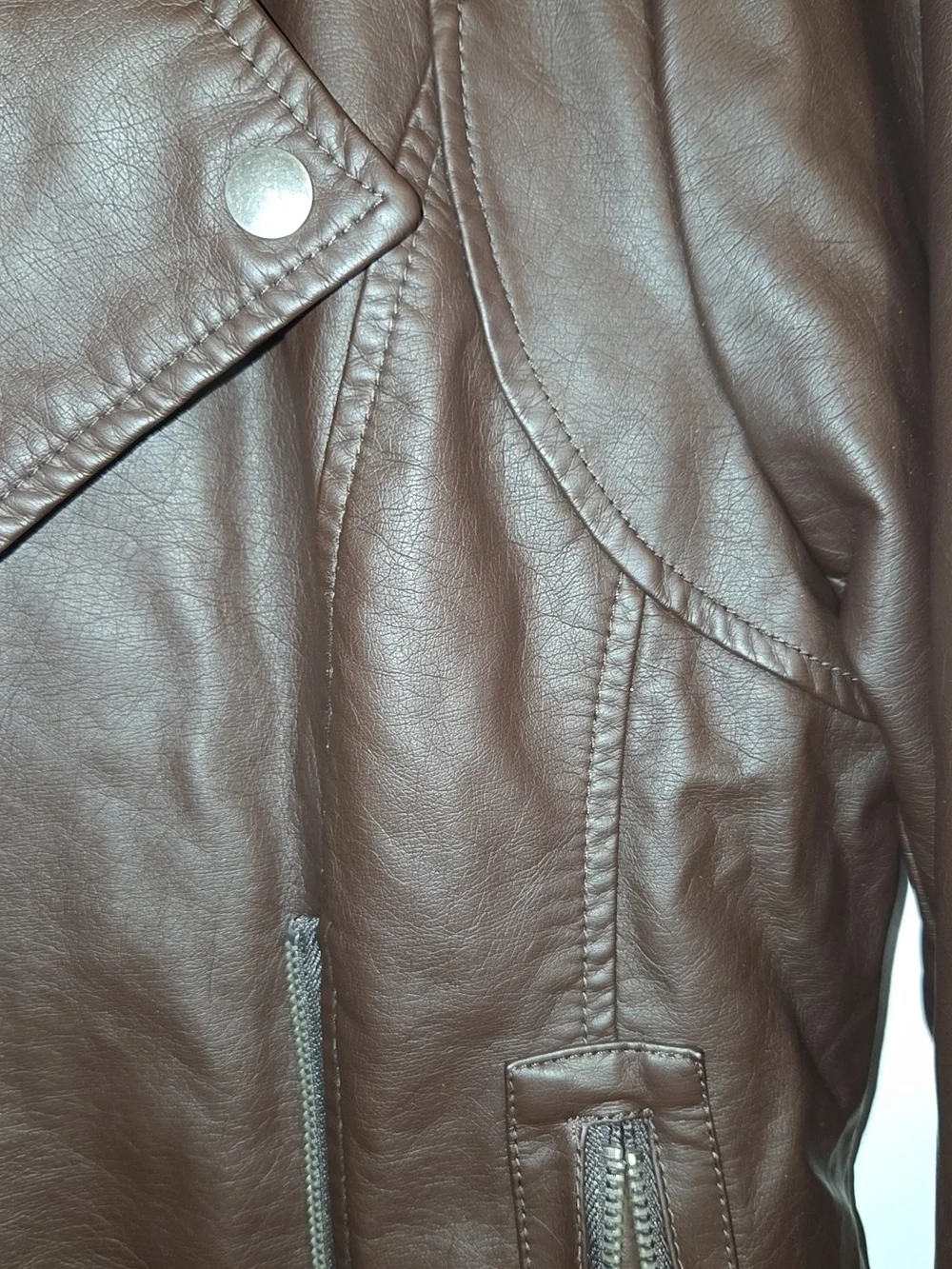 NWT - Max Studio Chocolate Brown Faux Leather Moto Jacket with Zip Details